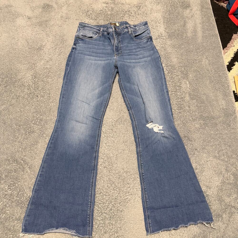 KUT from the Kloth Stella Fab Ab Flare Jeans Women 10 (33x30) Blue High Raw Hem